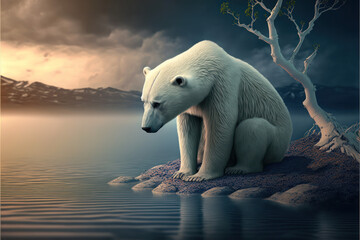 Climate change affecting wildlife (polar bear) - AI Generated