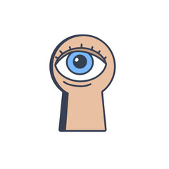 Lock hole with eye. Observation through keyhole. Concept of espionage and computer security