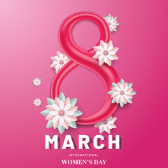 March 8 international women's day poster with 3d red number eight vector illustration