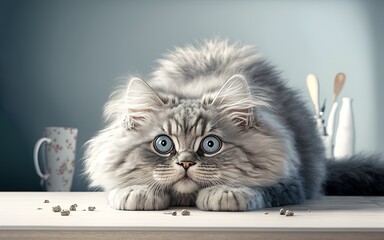 baby long hair  cat, grey cat  by ai generative