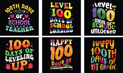 Fototapeta na wymiar 100 Days of School T-shirt Design Bundle. 100 Days of School Vector. Typography t-shirt design. 