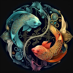 Two fish symbolizes yin and yang, Generative AI  - obrazy, fototapety, plakaty