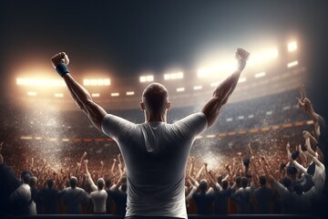 View of an athlete celebrate victory in the stadium. Generative AI.