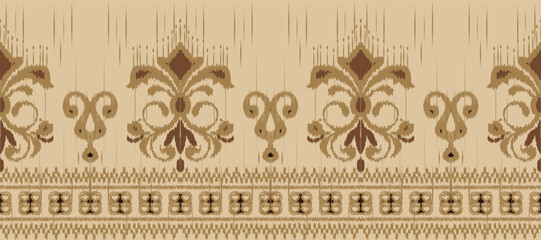 Obraz premium African Ikat paisley embroidery. Batik Textile African ikat seamless pattern digital vector design for Print saree Kurti Borneo Fabric border brush party wear