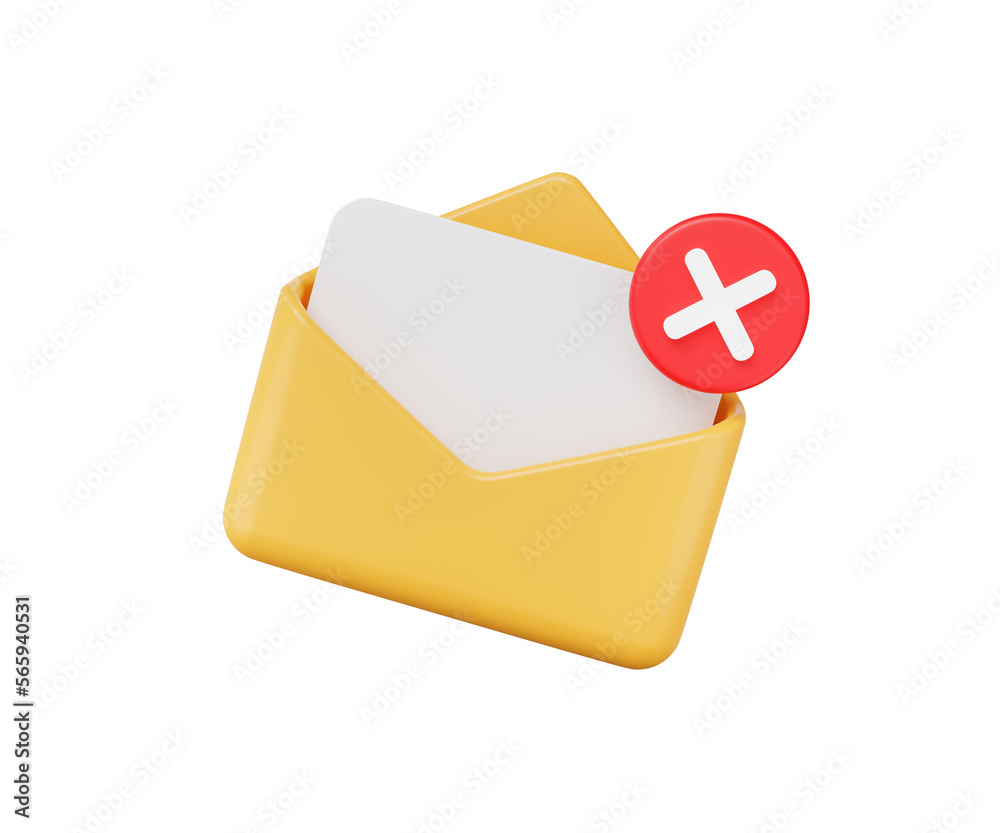 Fototapete 3d mail sign with red cross x. email rejected letter, unsubscribe, verification elements for banner 