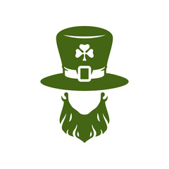St Patrick's Day Irish leprechaun portrait in hat faceless silhouette vintage icon vector flat
