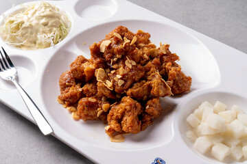 Korean food dishes fried chicken 닭 튀김