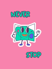 Poster cartoon with map, never stop travel, adventure