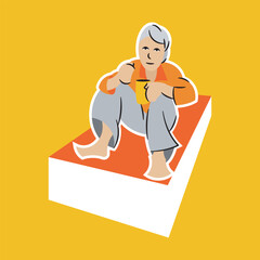 illustration of a person sitting on a box holding a glass, vector design