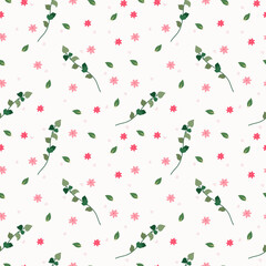 Seamless pattern with bright flowers and leaves on a light background. Spring bloom and luxury. Floral pattern can be used as textile, fabric, wallpaper, banner, etc. Vector. 