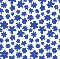 Seamless big blue flower pattern. Minimalist, modern, simple, monochrome. Ideal for printing on fabric, objects, wallpaper or digital use. Vector illustration.