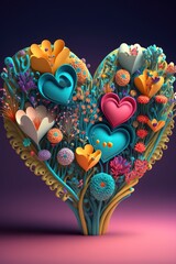 Fototapeta premium Valentine Hearts & Flowers