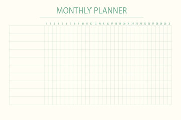 Monthly planner with green line graph. This will help you to track your progress.