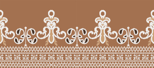 African Ikat paisley embroidery. Batik Textile ikat damask seamless pattern digital vector design for Print saree Kurti Borneo Fabric border Ikkat Dupatta
