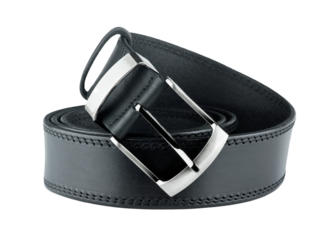 Black belt for men isolated on transparent background. Png format	
