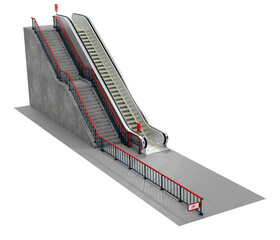 Escalator with stairs transparent background - 3D rendering