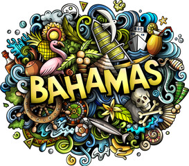 Bahamas detailed lettering cartoon illustration