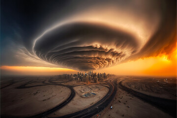 Supercell weather over Dubai. Clouds long exposure photography. Generative AI