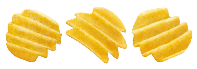 Set of delicious potato chips cut out