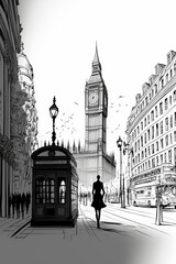 Fototapeta na wymiar View of London city in a hand drawn sketch style. Generative ai