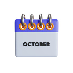 October Month Calendar 3d illustration