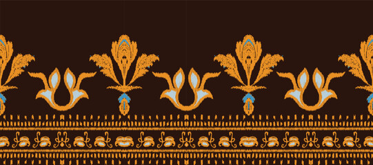 African Ikat paisley embroidery. Batik Textile ikat floral seamless pattern digital vector design for Print saree Kurti Borneo Fabric border brush stylish