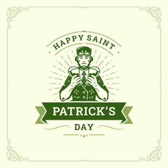 Happy St Patrick's Day Irish beer holiday vintage greeting card typographic template vector flat
