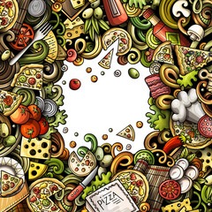 Naklejka premium Pizza detailed cartoon border illustration