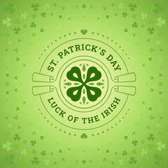 St Patrick's Day Irish holiday lucky clover vintage greeting card typographic template vector