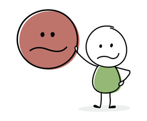 Angry stickman with emoticon symbol. Business concept. Vector