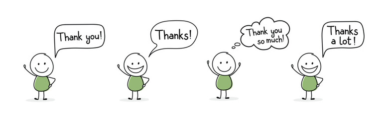 Happy stickman with text - thank you, thanks. Vector