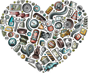Automotive cartoon heart illustration