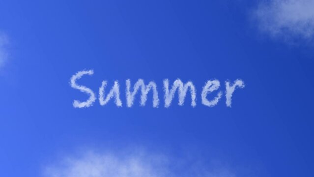 Summer Text or Word with Cloud Effect Symbol Animation on Blue Sky