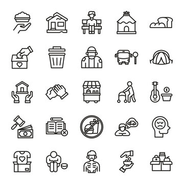 homeless icons set illustration vector graphic