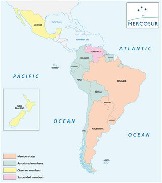 Map of the international economic organization in Latin America Mercosur
