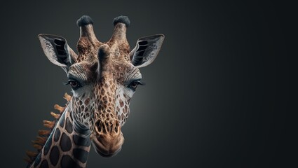 Obraz premium Giraffe vector art illustration close up image of head with empty copy space and text area generative ai