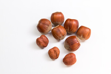 hazelnuts on a white background