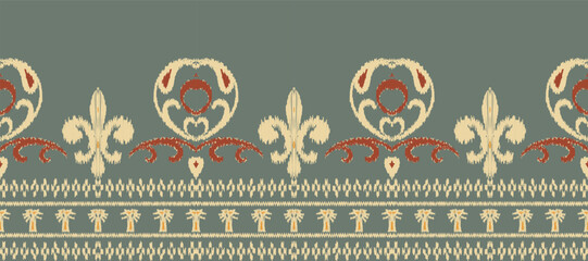 African Ikat paisley embroidery. Batik Textile ikat prints seamless pattern digital vector design for Print saree Kurti Borneo Fabric border Ikkat Dupatta