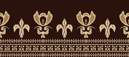 African Ikat paisley embroidery. Batik Textile ikat stripes seamless pattern digital vector design for Print saree Kurti Borneo Fabric border Ikkat Dupatta