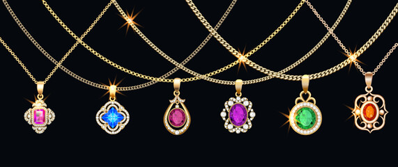 illustration set of necklace pendants jewelry made of precious stones