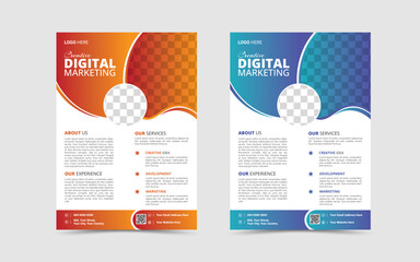 Corporate business flyer template design, modern layout, annual report, poster, marketing, business proposal, promotion, advertise, two colors scheme, abstract vector template in A4 size 