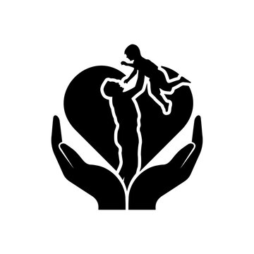 recommend clip art: Two hand hold  father, son and heart. Father hold his son.