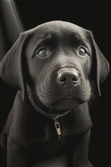 Adorable black Labrador Retriever puppy AI generated portrait illustration.
