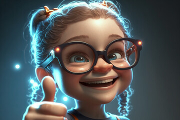 Cartoon girl smiling with thumb up. Ok sign, agree and success concept. created with enerative AI technology