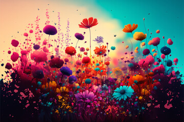 Obraz na płótnie Canvas Colorful abstract flower meadow illustration. Generative AI