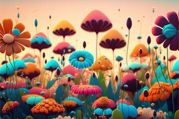 Fototapeta na wymiar Colorful abstract flower meadow illustration. Generative AI