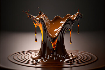 Hot melted dark chocolate splashing. Generative AI