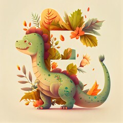 Fototapeta premium Cute letter A-Z illustration for childrens book with Dinosaur character, generative ai, colorful preschool illustration, round decorative graphic art for kids