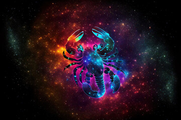 Scorpius zodiac sign against space nebula background. Astrology calendar. Esoteric horoscope and fortune telling concept. Created with Generative AI - obrazy, fototapety, plakaty
