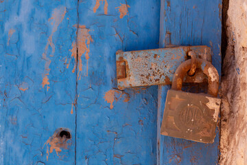 Vintage Blue Door with Rustic Lock